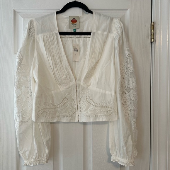 FARM Rio White V Neck Lace Blouse - Picture 2 of 4